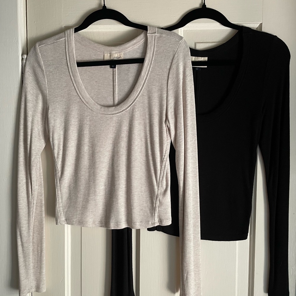 Universal Thread Long Sleeve Scoop Neck Tee Set - Black and Light Beige